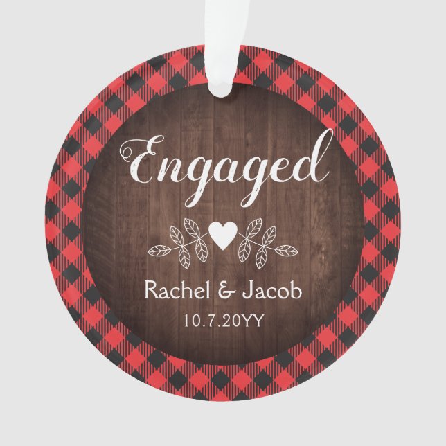 Ornamento Noivado Rústico Xadrez Vermelho Búfalo (Frente)