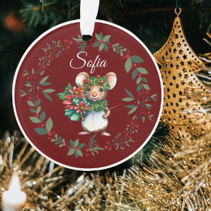 Ornamento Nome Burgundy Sweet Mouse Árvore de Natal