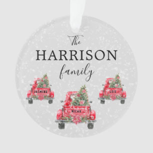 Ornamento Nome da Família Red Truck Christmas Ornament