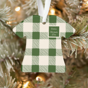 Ornamento Nome da Xadrez Verde de Natal Data Simples