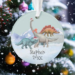 Ornamento Nome de Aquarela Jurássica do Dinossauro de Natal<br><div class="desc">Este design pode ser personalizado na área fornecida pela alteração da foto e/ou do texto. Ou pode ser personalizado clicando em Personalizar este Modelo e, em seguida, escolhendo o clique para personalizar mais a opção e excluir ou alterar a cor do plano de fundo, adicionar texto, alterar a cor ou...</div>