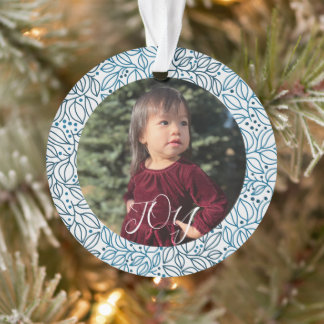 Ornamento Nome de Foto Personalizada de Natal Elegante Azul