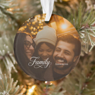 Ornamento Nome de Foto Personalizado da Família com Letra Mo