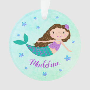 Ornamento Nome de Sereia Roxa Script Aqua