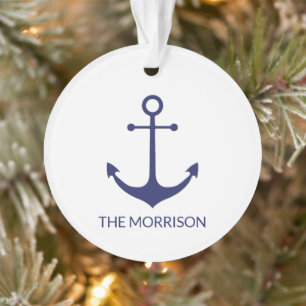 Ornamento Nome do barco personalizado branco-marinho azul-â