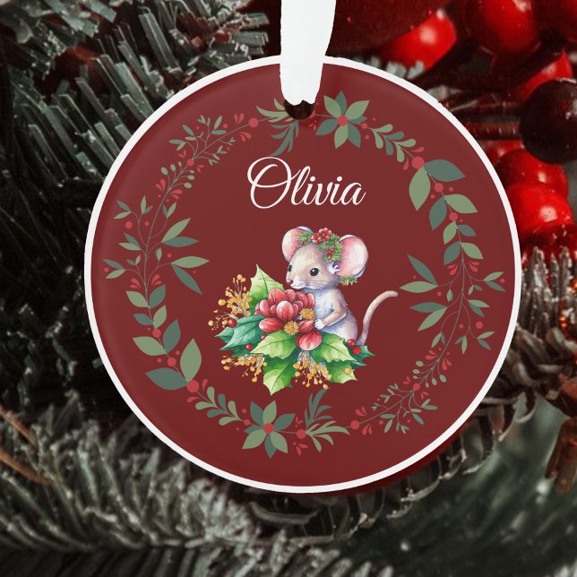 Ornamento Nome do doce Mouse Burgundy Natal (Criador carregado)