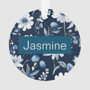 Ornamento Nome Floral Azul Mínimo Moderno Profissional