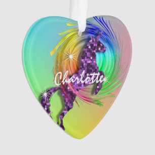 Ornamento Nome Magnético Editável do Unicórn Bonito