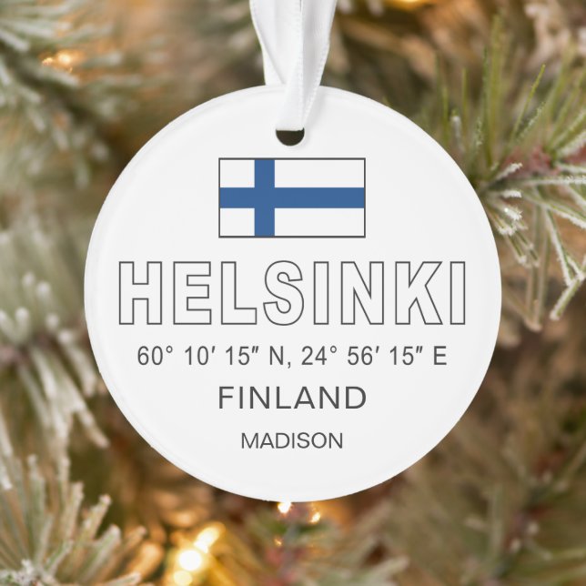 Ornamento Nome Personalizado Coordenadas de Helsinque (Árvore)