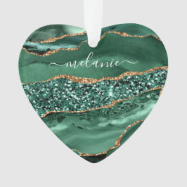 Ornamento Nome Personalizado do Marble de Geodo Glitter Verd