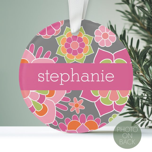 Ornamento Nome Personalizado do Padrão Floral Primavera Colo (Personalized Photo Ornament)