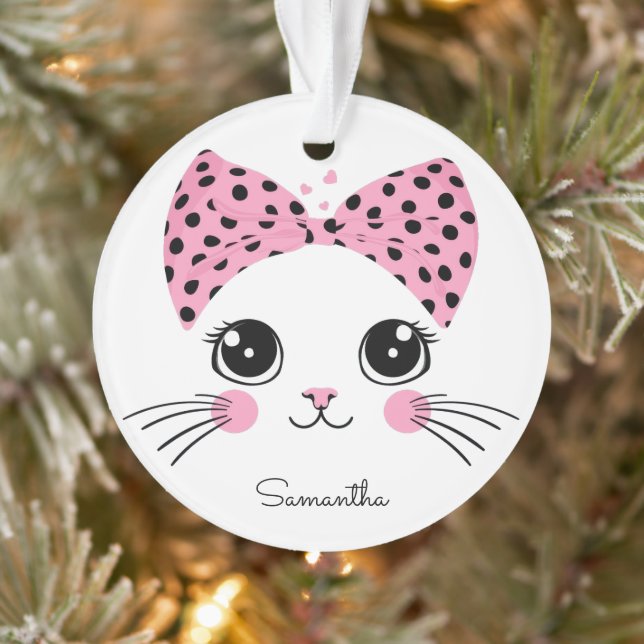 Ornamento Nome Personalizado Face De Gato (Árvore)
