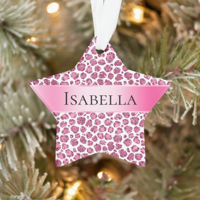 Ornamento Nome Personalizado Glitzy Leopard Rosa Girassol (Árvore)