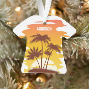 Ornamento Nome Personalizado Ilha Tropical Sunset