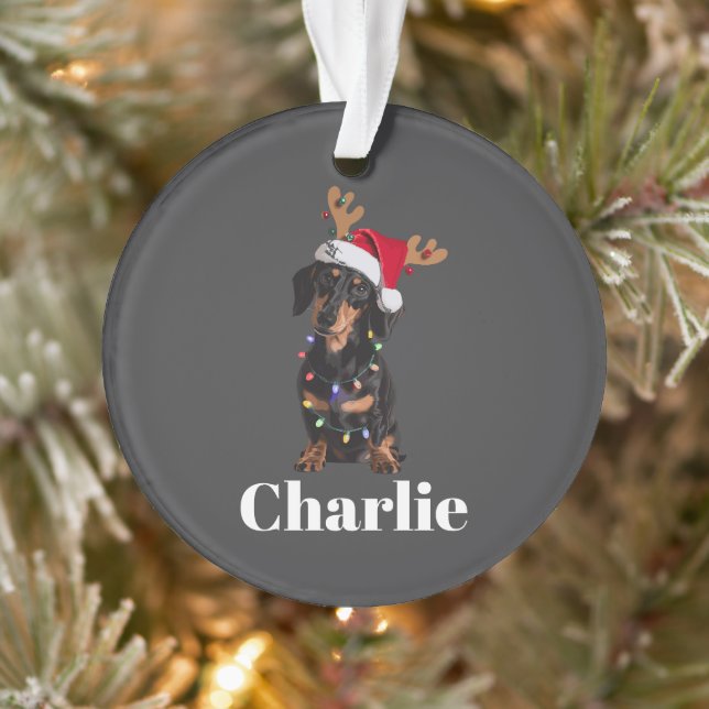 Ornamento Nome Personalizado Luzes de Cachorro de Natal (Árvore)