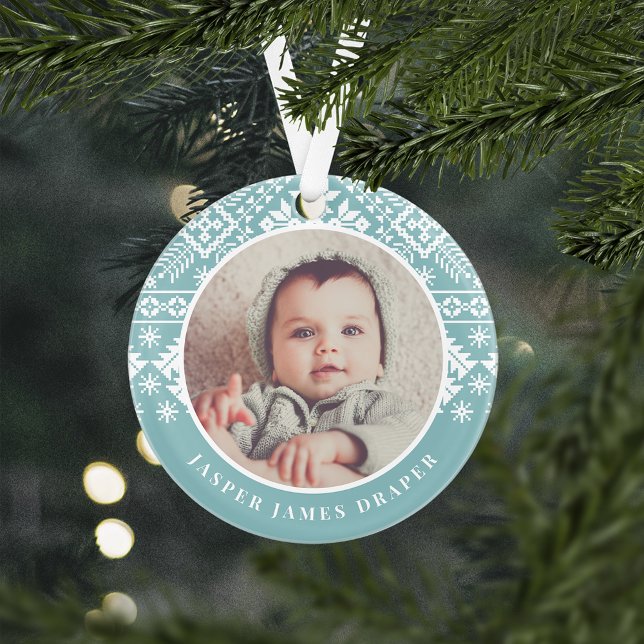 Ornamento Nordic Sweater | Baby's First Christmas Photo (Criador carregado)