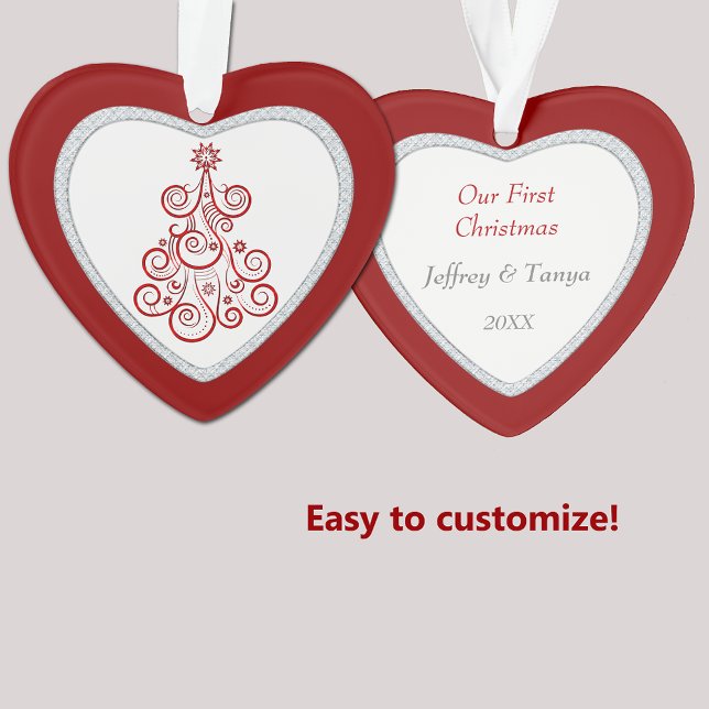 Ornamento Nossa Primeira Árvore de Férias Vermelhas de Natal (Criador carregado)