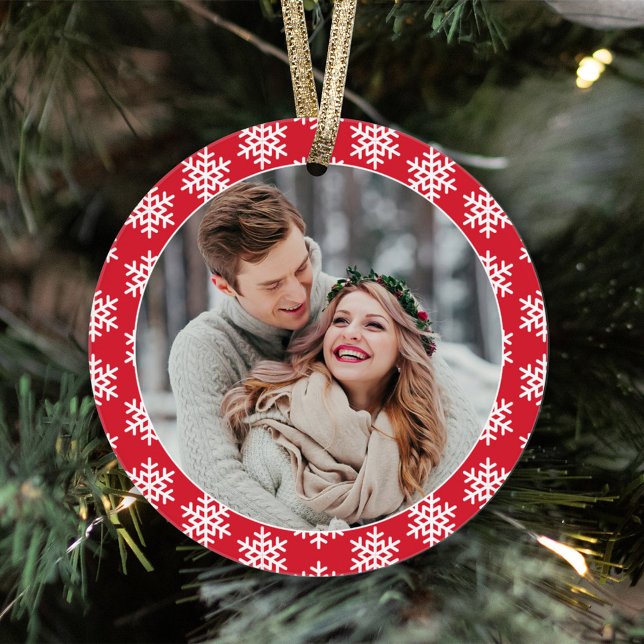 Ornamento Nossa Primeira Foto de Floco de Neve Vermelho de N (Criador carregado)