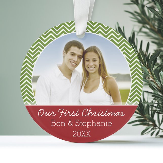 Ornamento Nossa Primeira Foto De Natal - Dupla Face (Personalized First Christmas Photo Ornament)