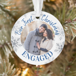 Ornamento Nossa primeira foto de Natal em forma de azul e pr