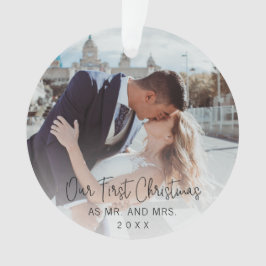 Ornamento Nossa Primeira Foto de Script Preto de Natal