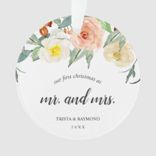 Ornamento Nossa Primeira Foto Floral do Pêssego de Natal