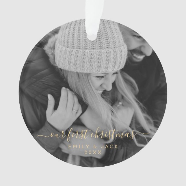 Ornamento Nossa Primeira Mão De Natal Letrou Foto (Frente)