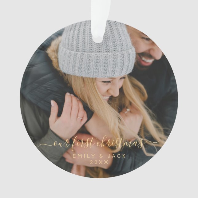 Ornamento Nossa Primeira Mão De Natal Letrou Foto (Frente)