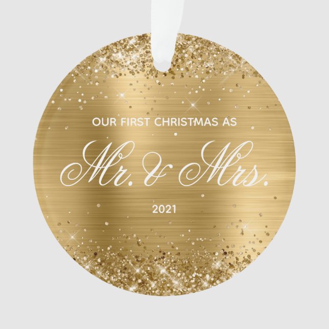 Ornamento Nossa Primeira Natal Brilhante com Folha de Ouro (Frente)