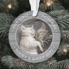 Ornamento Nossa rua de Natal 2 Pets Foto Cinza Faux Wood