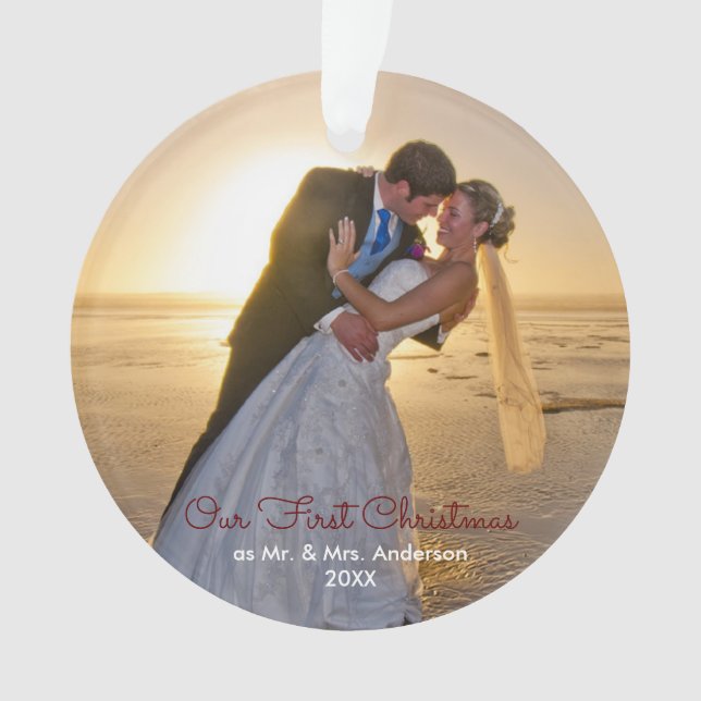 Ornamento Nosso Primeiro Natal Casado com o Casal Acrílico (Frente)