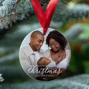Ornamento Nosso Primeiro Natal como a Mãe e a Família Pai