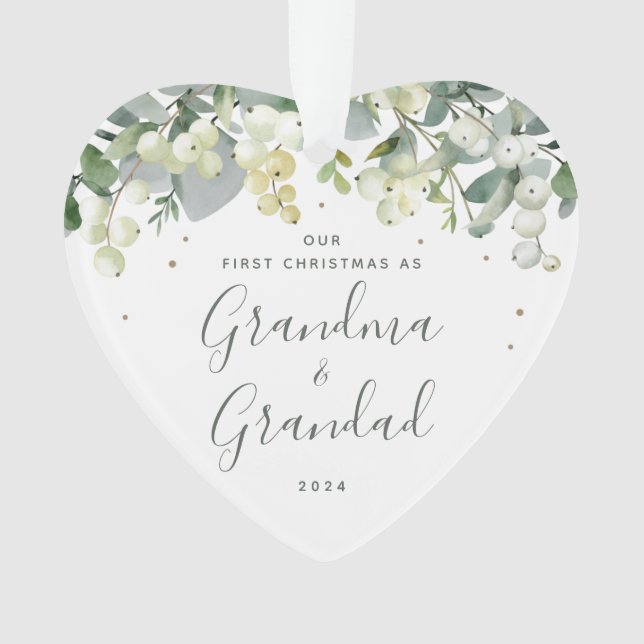 Ornamento Nosso Primeiro Natal como Avós Foto Coração (Frente)