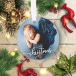 Ornamento Nosso Primeiro Natal Como Avós Foto Elegante<br><div class="desc">Nosso Primeiro Natal Como Ornamento De Avós</div>