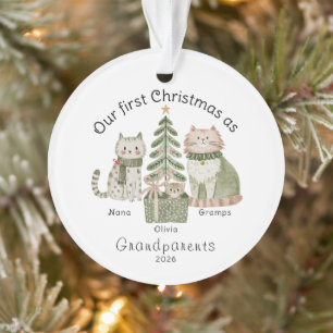 Ornamento Nosso Primeiro Natal como Avós Gatos Personalizado