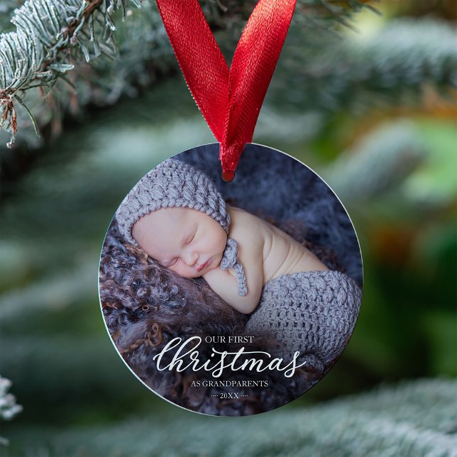 Ornamento Nosso Primeiro Natal Como Avós Roteiro Branco (Criador carregado)