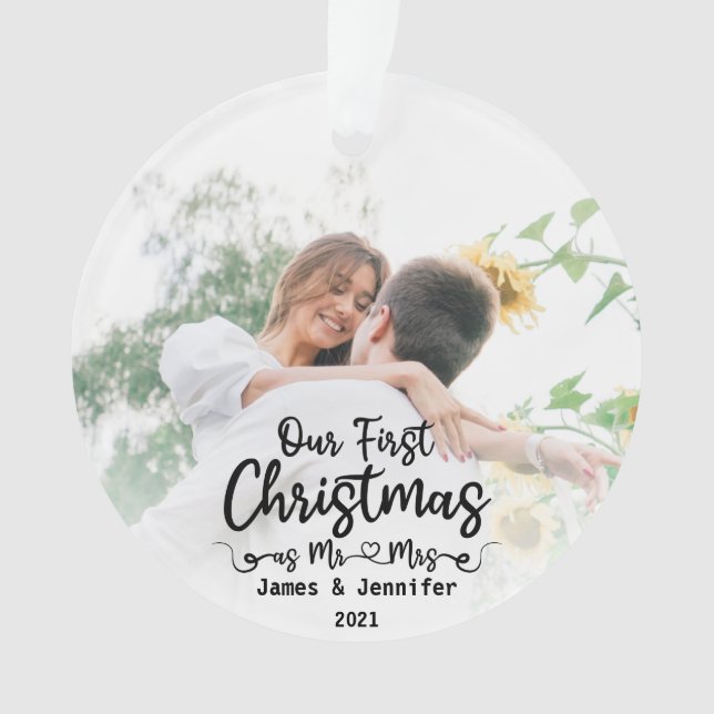 Ornamento Nosso Primeiro Natal como Foto Personalizada do Sr (Frente)