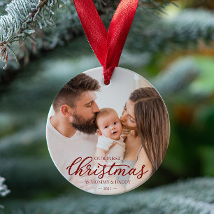 Ornamento Nosso Primeiro Natal como Mãe e Pai Foto de Bebê