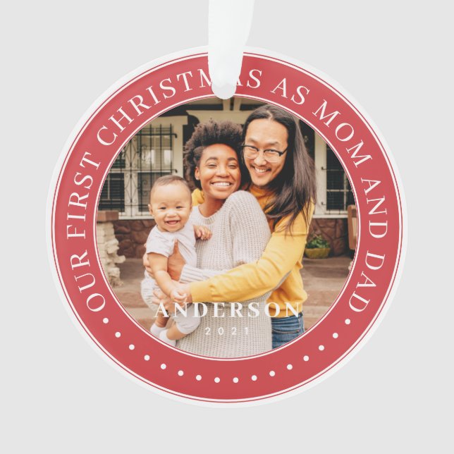 Ornamento Nosso Primeiro Natal Como Mãe E Pai Foto Simples (Frente)