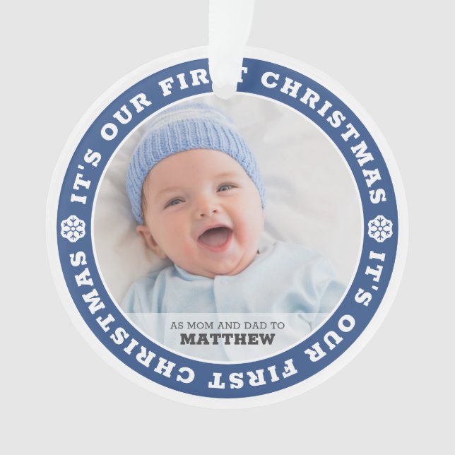 Ornamento Nosso Primeiro Natal como Mãe e Pai Neve Moderna (Frente)