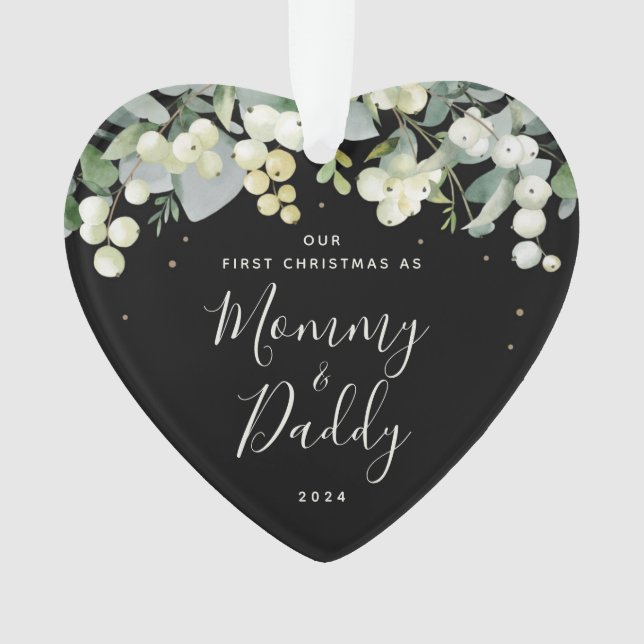 Ornamento Nosso Primeiro Natal como Parentes Foto do Coração (Frente)