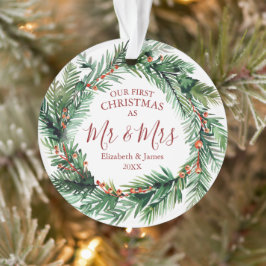 Ornamento Nosso Primeiro Natal Como Senhor e Senhora Aro de