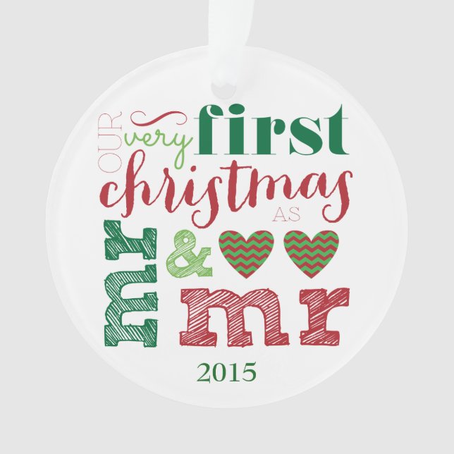 Ornamento Nosso Primeiro Natal como Sr. e Sr. Ornament (Frente)