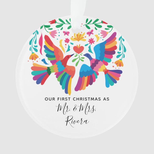 Ornamento Nosso Primeiro Natal como Sr. e Sra. (Frente)