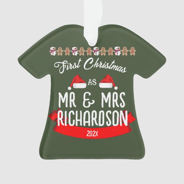 Ornamento Nosso Primeiro Natal como Sr. e Sra. Newlywing (Frente)