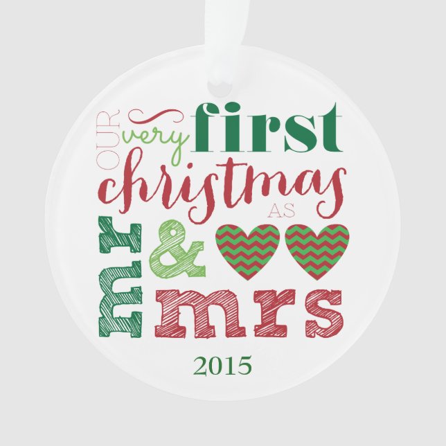 Ornamento Nosso Primeiro Natal como Sr. e Sra. Ornament (Frente)