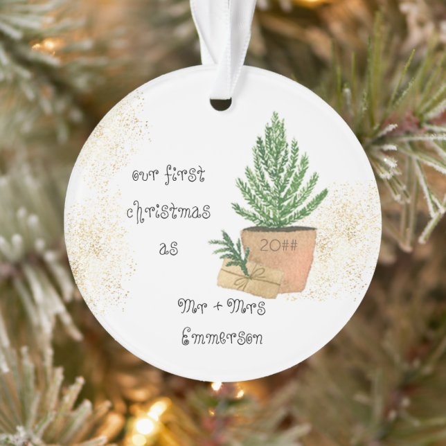 Ornamento Nosso Primeiro Natal como Sr. e Sra. Potted Fir Tr (Árvore)