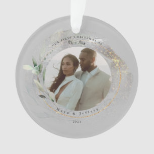 Ornamento Nosso Primeiro Natal como Sr. e Sra. Silver & Gold