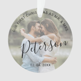 Ornamento Nosso primeiro Natal como Sr. Foto de casamento da