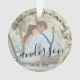 Ornamento Nosso primeiro Natal como Sr. Foto de casamento da
